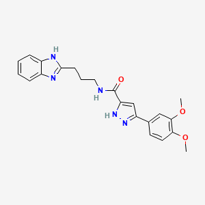 molecular formula C22H23N5O3 B11015763 N-[3-(1H-benzimidazol-2-yl)propyl]-5-(3,4-dimethoxyphenyl)-1H-pyrazole-3-carboxamide 