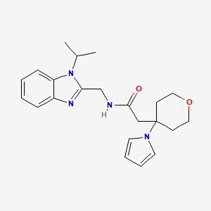 molecular formula C22H28N4O2 B11018092 N-{[1-(propan-2-yl)-1H-benzimidazol-2-yl]methyl}-2-[4-(1H-pyrrol-1-yl)tetrahydro-2H-pyran-4-yl]acetamide 