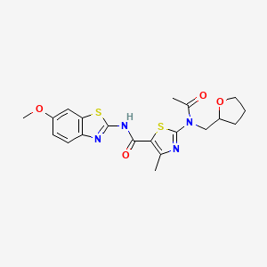 molecular formula C20H22N4O4S2 B11019486 2-[acetyl(tetrahydrofuran-2-ylmethyl)amino]-N-[(2E)-6-methoxy-1,3-benzothiazol-2(3H)-ylidene]-4-methyl-1,3-thiazole-5-carboxamide 