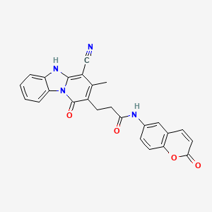 molecular formula C25H18N4O4 B11019883 3-(4-cyano-1-hydroxy-3-methylpyrido[1,2-a]benzimidazol-2-yl)-N-(2-oxo-2H-chromen-6-yl)propanamide 