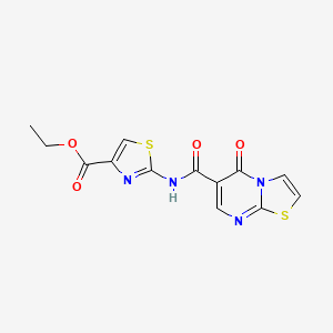 molecular formula C13H10N4O4S2 B11019971 ethyl 2-{[(5-oxo-5H-[1,3]thiazolo[3,2-a]pyrimidin-6-yl)carbonyl]amino}-1,3-thiazole-4-carboxylate 