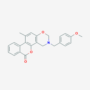 molecular formula C24H21NO4 B11019997 3-(4-methoxybenzyl)-11-methyl-3,4-dihydro-2H,6H-benzo[3,4]chromeno[8,7-e][1,3]oxazin-6-one 