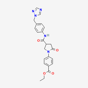 molecular formula C23H23N5O4 B11020371 ethyl 4-(2-oxo-4-{[4-(1H-1,2,4-triazol-1-ylmethyl)phenyl]carbamoyl}pyrrolidin-1-yl)benzoate 