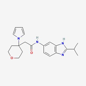 molecular formula C21H26N4O2 B11020927 N-[2-(propan-2-yl)-1H-benzimidazol-6-yl]-2-[4-(1H-pyrrol-1-yl)tetrahydro-2H-pyran-4-yl]acetamide 