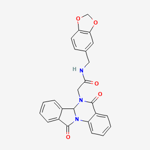 molecular formula C25H19N3O5 B11023011 N-(1,3-benzodioxol-5-ylmethyl)-2-(5,11-dioxo-6a,11-dihydroisoindolo[2,1-a]quinazolin-6(5H)-yl)acetamide 