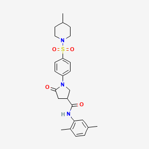 molecular formula C25H31N3O4S B11024487 N-(2,5-dimethylphenyl)-1-{4-[(4-methylpiperidin-1-yl)sulfonyl]phenyl}-5-oxopyrrolidine-3-carboxamide 