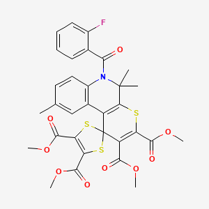 molecular formula C32H28FNO9S3 B11025740 Tetramethyl 6'-[(2-fluorophenyl)carbonyl]-5',5',9'-trimethyl-5',6'-dihydrospiro[1,3-dithiole-2,1'-thiopyrano[2,3-c]quinoline]-2',3',4,5-tetracarboxylate 