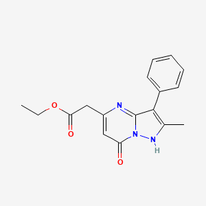 molecular formula C17H17N3O3 B11027326 Ethyl (2-methyl-7-oxo-3-phenyl-4,7-dihydropyrazolo[1,5-a]pyrimidin-5-yl)acetate 