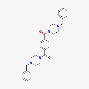 molecular formula C30H34N4O2 B11027355 Benzene-1,4-diylbis[(4-benzylpiperazin-1-yl)methanone] 