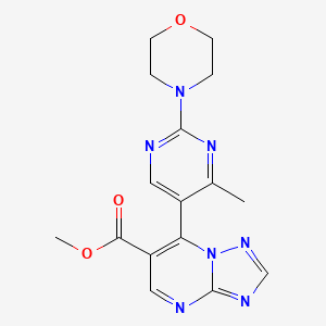 molecular formula C16H17N7O3 B11027673 Methyl 7-(4-methyl-2-morpholino-5-pyrimidinyl)[1,2,4]triazolo[1,5-A]pyrimidine-6-carboxylate 