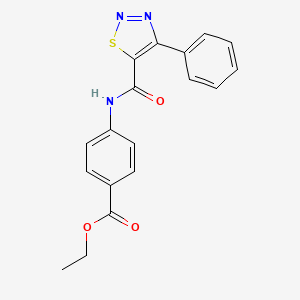 molecular formula C18H15N3O3S B11028238 Ethyl 4-{[(4-phenyl-1,2,3-thiadiazol-5-yl)carbonyl]amino}benzoate 