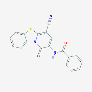 molecular formula C19H11N3O2S B011029 2-Benzamido-4-cyano-1-oxo-1H,5H-pyrido(1,2-a)benzimidazole CAS No. 103897-17-2