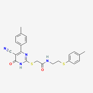 molecular formula C23H22N4O2S2 B11029484 2-{[5-cyano-4-hydroxy-6-(4-methylphenyl)pyrimidin-2-yl]sulfanyl}-N-{2-[(4-methylphenyl)sulfanyl]ethyl}acetamide 