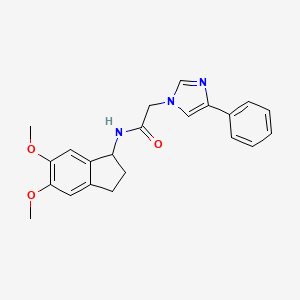 molecular formula C22H23N3O3 B11030085 N-(5,6-dimethoxy-2,3-dihydro-1H-inden-1-yl)-2-(4-phenyl-1H-imidazol-1-yl)acetamide 
