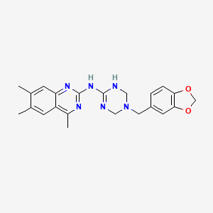 molecular formula C22H24N6O2 B11031415 N-[5-(1,3-benzodioxol-5-ylmethyl)-1,4,5,6-tetrahydro-1,3,5-triazin-2-yl]-4,6,7-trimethylquinazolin-2-amine 
