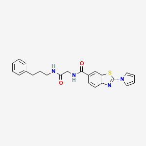 molecular formula C23H22N4O2S B11031434 N-{2-oxo-2-[(3-phenylpropyl)amino]ethyl}-2-(1H-pyrrol-1-yl)-1,3-benzothiazole-6-carboxamide 