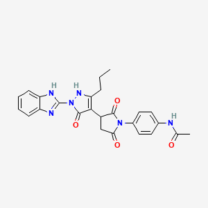 molecular formula C25H24N6O4 B11031841 N-(4-{3-[1-(1H-benzimidazol-2-yl)-5-hydroxy-3-propyl-1H-pyrazol-4-yl]-2,5-dioxopyrrolidin-1-yl}phenyl)acetamide 