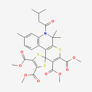 molecular formula C30H33NO9S3 B11032671 Tetramethyl 5',5',8'-trimethyl-6'-(3-methylbutanoyl)-5',6'-dihydrospiro[1,3-dithiole-2,1'-thiopyrano[2,3-c]quinoline]-2',3',4,5-tetracarboxylate 