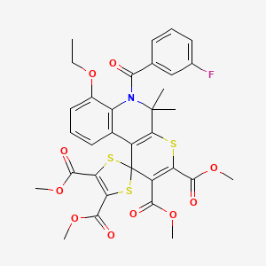 molecular formula C33H30FNO10S3 B11033631 Tetramethyl 7'-ethoxy-6'-[(3-fluorophenyl)carbonyl]-5',5'-dimethyl-5',6'-dihydrospiro[1,3-dithiole-2,1'-thiopyrano[2,3-c]quinoline]-2',3',4,5-tetracarboxylate 