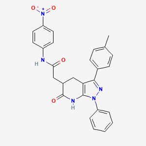 molecular formula C27H23N5O4 B11033709 2-[3-(4-methylphenyl)-6-oxo-1-phenyl-4,5,6,7-tetrahydro-1H-pyrazolo[3,4-b]pyridin-5-yl]-N-(4-nitrophenyl)acetamide 
