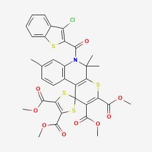 molecular formula C34H28ClNO9S4 B11034519 Tetramethyl 6'-[(3-chloro-1-benzothiophen-2-yl)carbonyl]-5',5',8'-trimethyl-5',6'-dihydrospiro[1,3-dithiole-2,1'-thiopyrano[2,3-c]quinoline]-2',3',4,5-tetracarboxylate 