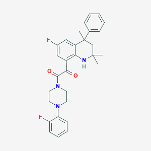 molecular formula C30H31F2N3O2 B11034684 1-[4-(2-Fluorophenyl)piperazin-1-yl]-2-(6-fluoro-2,2,4-trimethyl-4-phenyl-1,2,3,4-tetrahydroquinolin-8-yl)ethane-1,2-dione 