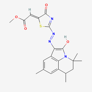 molecular formula C21H22N4O4S B11035097 Methyl {4-oxo-2-[2-(4,4,6,8-tetramethyl-2-oxo-5,6-dihydro-4H-pyrrolo[3,2,1-IJ]quinolin-1(2H)-ylidene)hydrazino]-1,3-thiazol-5(4H)-ylidene}acetate 