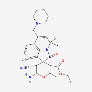 molecular formula C29H34N4O4 B11035227 Ethyl 6-amino-5-cyano-2,4',4',9'-tetramethyl-2'-oxo-6'-(1-piperidinylmethyl)-4'H-spiro[pyran-4,1'-pyrrolo[3,2,1-IJ]quinoline]-3-carboxylate 