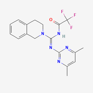 molecular formula C18H18F3N5O B11035570 N-{(E)-3,4-dihydroisoquinolin-2(1H)-yl[(4,6-dimethylpyrimidin-2-yl)imino]methyl}-2,2,2-trifluoroacetamide 