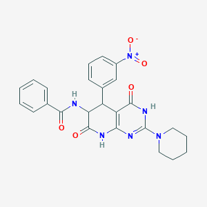 molecular formula C25H24N6O5 B11036354 N-[5-(3-nitrophenyl)-4,7-dioxo-2-(piperidin-1-yl)-3,4,5,6,7,8-hexahydropyrido[2,3-d]pyrimidin-6-yl]benzamide 