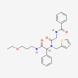 molecular formula C27H31N3O4S B11036591 N-{2-[{2-[(3-ethoxypropyl)amino]-2-oxo-1-phenylethyl}(thiophen-2-ylmethyl)amino]-2-oxoethyl}benzamide 