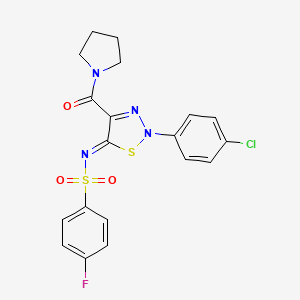 molecular formula C19H16ClFN4O3S2 B11036886 N-[(5Z)-2-(4-chlorophenyl)-4-(pyrrolidin-1-ylcarbonyl)-1,2,3-thiadiazol-5(2H)-ylidene]-4-fluorobenzenesulfonamide 