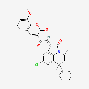 molecular formula C32H26ClNO5 B11037074 (1E)-8-chloro-1-[2-(8-methoxy-2-oxo-2H-chromen-3-yl)-2-oxoethylidene]-4,4,6-trimethyl-6-phenyl-5,6-dihydro-4H-pyrrolo[3,2,1-ij]quinolin-2(1H)-one 