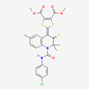 molecular formula C26H23ClN2O5S3 B11037089 dimethyl 2-{1-[(4-chlorophenyl)carbamoyl]-2,2,6-trimethyl-3-thioxo-2,3-dihydroquinolin-4(1H)-ylidene}-1,3-dithiole-4,5-dicarboxylate 