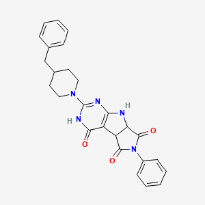 molecular formula C26H25N5O3 B11037136 10-(4-benzylpiperidin-1-yl)-4-phenyl-4,7,9,11-tetrazatricyclo[6.4.0.02,6]dodeca-1(8),9-diene-3,5,12-trione 