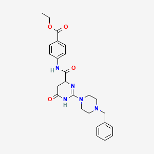molecular formula C25H29N5O4 B11037744 Ethyl 4-({[2-(4-benzylpiperazin-1-yl)-6-oxo-3,4,5,6-tetrahydropyrimidin-4-yl]carbonyl}amino)benzoate 