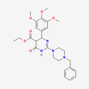 molecular formula C27H34N4O6 B11037760 Ethyl 2-(4-benzylpiperazin-1-yl)-4-oxo-6-(3,4,5-trimethoxyphenyl)-1,4,5,6-tetrahydropyrimidine-5-carboxylate 