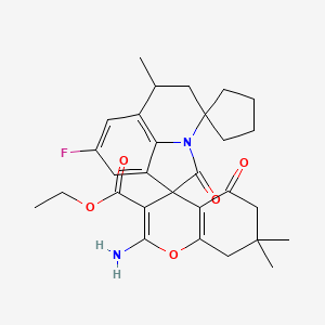 molecular formula C29H33FN2O5 B11039894 Ethyl 2-amino-8'-fluoro-6',7,7-trimethyl-2',5-dioxo-5,5',6,6',7,8-hexahydrodispiro[chromene-4,1'-pyrrolo[3,2,1-ij]quinoline-4',1''-cyclopentane]-3-carboxylate 