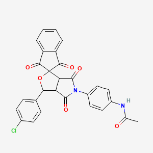 molecular formula C28H19ClN2O6 B11040227 N-{4-[3-(4-chlorophenyl)-1',3',4,6-tetraoxo-1',3',3a,4,6,6a-hexahydrospiro[furo[3,4-c]pyrrole-1,2'-inden]-5(3H)-yl]phenyl}acetamide 