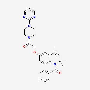 molecular formula C29H31N5O3 B11040263 1-[4-(Pyrimidin-2-yl)piperazin-1-yl]-2-{[2,2,4-trimethyl-1-(phenylcarbonyl)-1,2-dihydroquinolin-6-yl]oxy}ethanone 