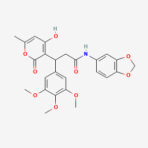 molecular formula C25H25NO9 B11040513 N-(1,3-benzodioxol-5-yl)-3-(4-hydroxy-6-methyl-2-oxo-2H-pyran-3-yl)-3-(3,4,5-trimethoxyphenyl)propanamide 