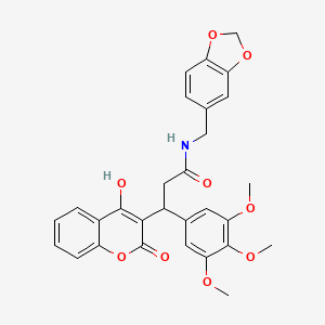 molecular formula C29H27NO9 B11040697 N-(1,3-benzodioxol-5-ylmethyl)-3-(4-hydroxy-2-oxo-2H-chromen-3-yl)-3-(3,4,5-trimethoxyphenyl)propanamide 