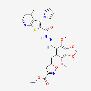 molecular formula C31H31N5O8S B11040780 ethyl 5-({6-[(E)-(2-{[4,6-dimethyl-3-(1H-pyrrol-1-yl)thieno[2,3-b]pyridin-2-yl]carbonyl}hydrazinylidene)methyl]-4,7-dimethoxy-1,3-benzodioxol-5-yl}methyl)-4,5-dihydro-1,2-oxazole-3-carboxylate 