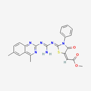 molecular formula C23H20N6O3S B11040901 Methyl 2-(2-{[[(4,6-dimethyl-2-quinazolinyl)amino](imino)methyl]imino}-4-oxo-3-phenyl-1,3-thiazolan-5-yliden)acetate 