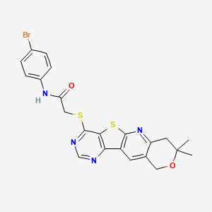 molecular formula C22H19BrN4O2S2 B11040902 N-(4-bromophenyl)-2-[(5,5-dimethyl-6-oxa-17-thia-2,12,14-triazatetracyclo[8.7.0.03,8.011,16]heptadeca-1,3(8),9,11,13,15-hexaen-15-yl)sulfanyl]acetamide 