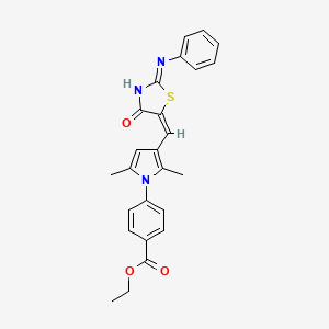molecular formula C25H23N3O3S B11041023 ethyl 4-(2,5-dimethyl-3-{(E)-[(2E)-4-oxo-2-(phenylimino)-1,3-thiazolidin-5-ylidene]methyl}-1H-pyrrol-1-yl)benzoate 
