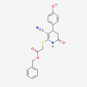 molecular formula C21H18N2O4S B11041104 Benzyl {[3-cyano-4-(4-hydroxyphenyl)-6-oxo-1,4,5,6-tetrahydropyridin-2-yl]sulfanyl}acetate 