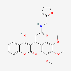 molecular formula C26H25NO8 B11041123 N-(furan-2-ylmethyl)-3-(4-hydroxy-2-oxo-2H-chromen-3-yl)-3-(3,4,5-trimethoxyphenyl)propanamide 