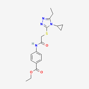 molecular formula C18H22N4O3S B11041124 ethyl 4-({[(4-cyclopropyl-5-ethyl-4H-1,2,4-triazol-3-yl)sulfanyl]acetyl}amino)benzoate 