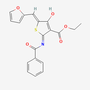 molecular formula C19H15NO5S B11041142 Thiophene-3-carboxylic acid, 4,5-dihydro-2-benzoylamino-5-(2-furfurylidene)-4-oxo-, ethyl ester 